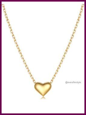14K Gold Plated Heart Initial Necklace Dainty Pendant Gift for Women